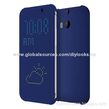 Dot View Flip Case Cover Wallet for HTC M8 (Blue)
